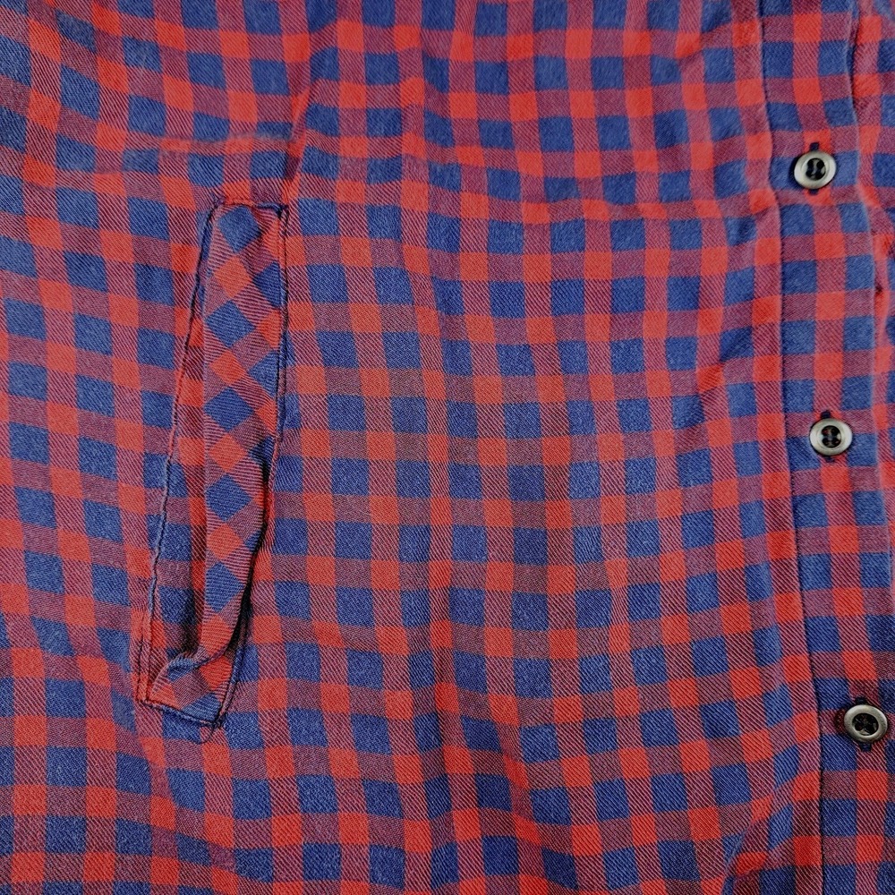 Billy T Shirt Dress Small Red Blue Plaid Studded High Low Button Roll Tab Sleeve - Picture 9 of 10